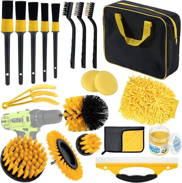Kit Nettoyage Voiture,20 pièces Detailing Auto Kit de Lavage de Voiture avec brosses